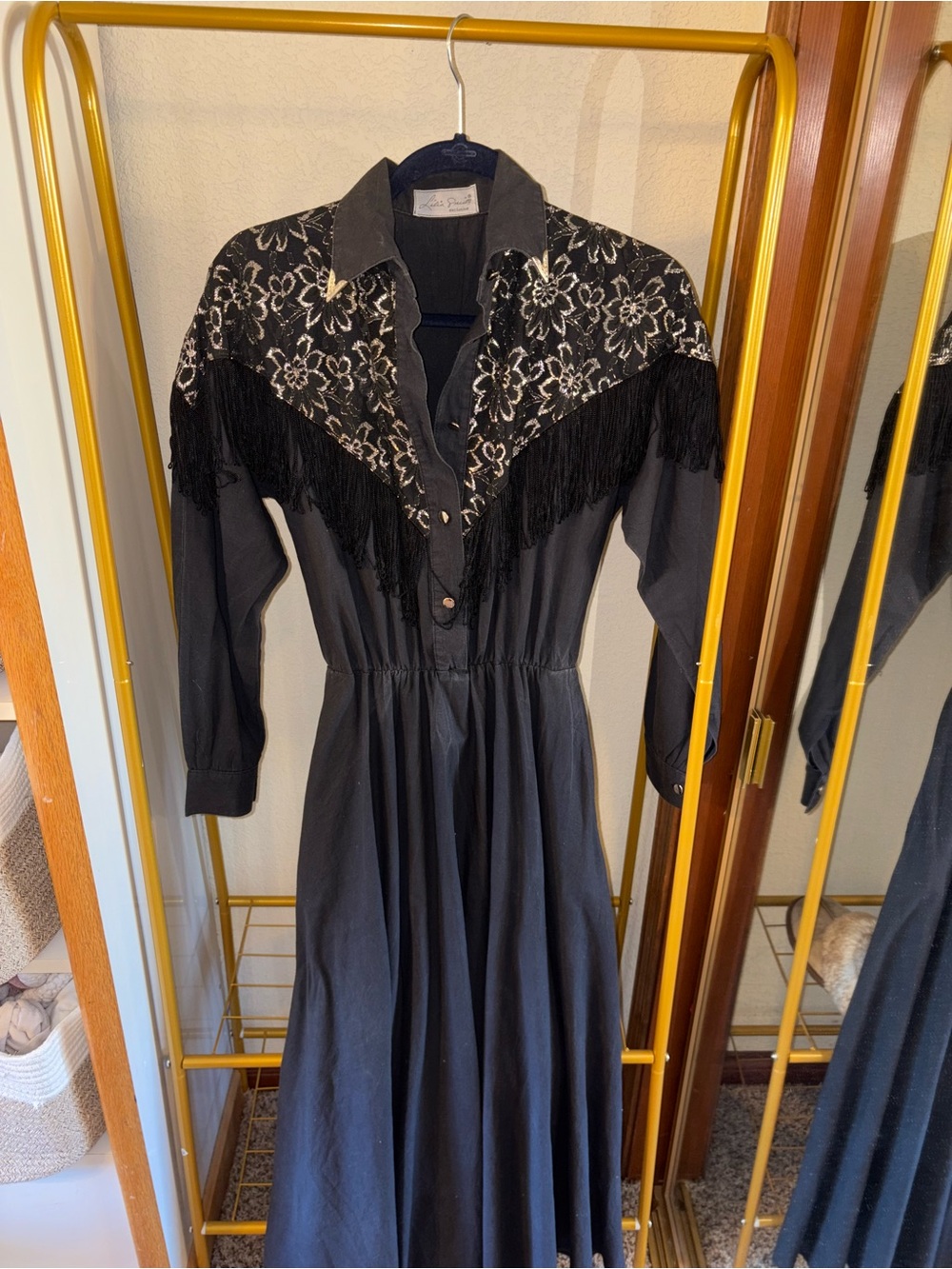Vintage 1980's Rockabilly Swing Lilia Guilty & Silver Black Western Dress Small
